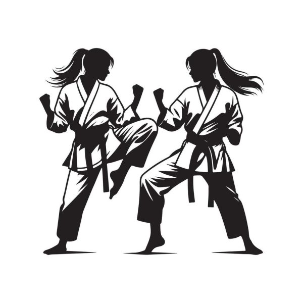 karate-two-girl-fight-art-illustration-logo-design-black-and-white-color-vector karate-two-girl-fight-art-illustration-logo-design-black-and-white-color-vector